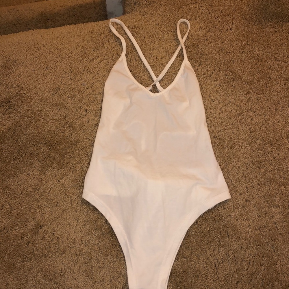 White bodysuit with criss cross back